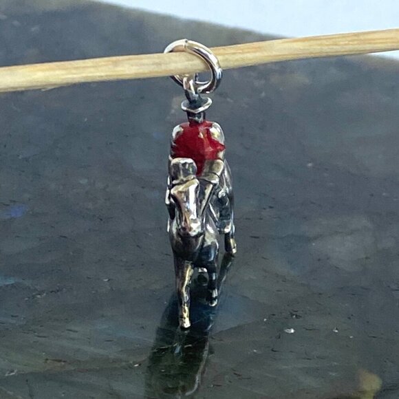 VTG  Sterling Silver 925 3D Red Enamel RCMP Police Riding Horse Charm Pendant - Picture 5 of 16